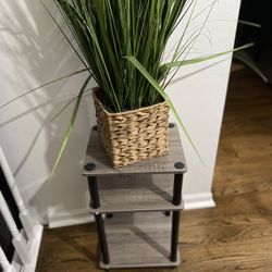 Furinno Just 3-Tier Turn-N-Tube End Table / Side Table / Night Stand / Bedside Table with Plastic Poles, 1-Pack, French Oak Grey/Black