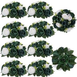 BLOSMON Green Flowers Artificial For Weddings: 10 Pcs Fake Rose Flower Balls For St Patricks Day Table Decorations - Fake Silk Kissing Bouquet Floral 