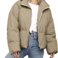 Polu Winter Cropped Puffer Jacket Oversized Long Sleeve