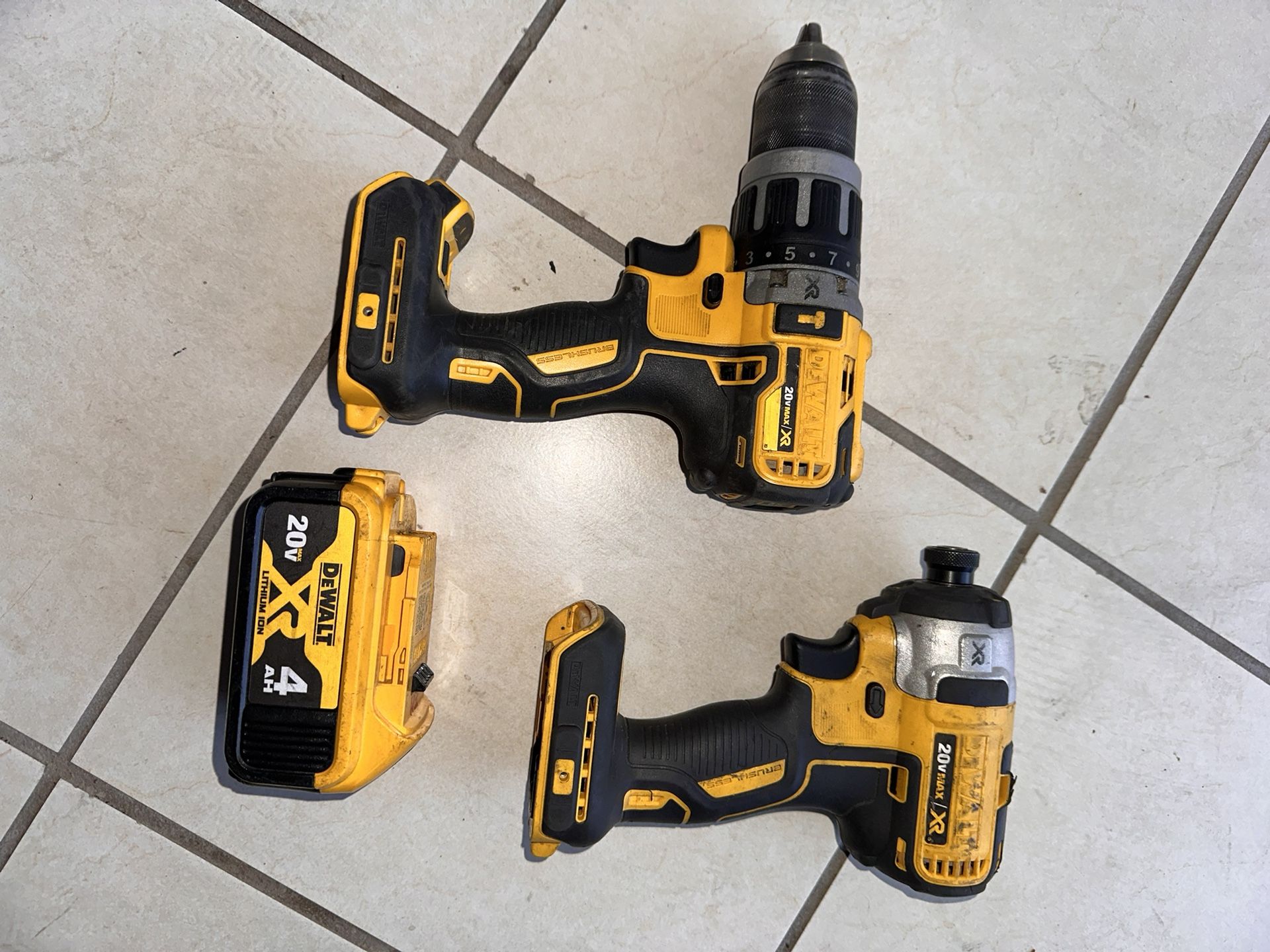 Dewalt Drill & Impact Set W/heavy Duty Battery (no Charger) $255 All 3 Pcs