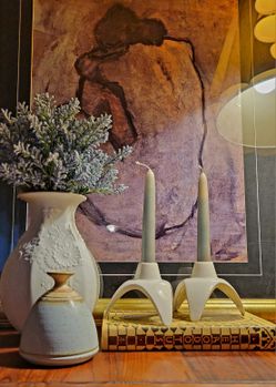 Pair Of Mcm  Franciscan Atomic Starburst Candlestick Holder 