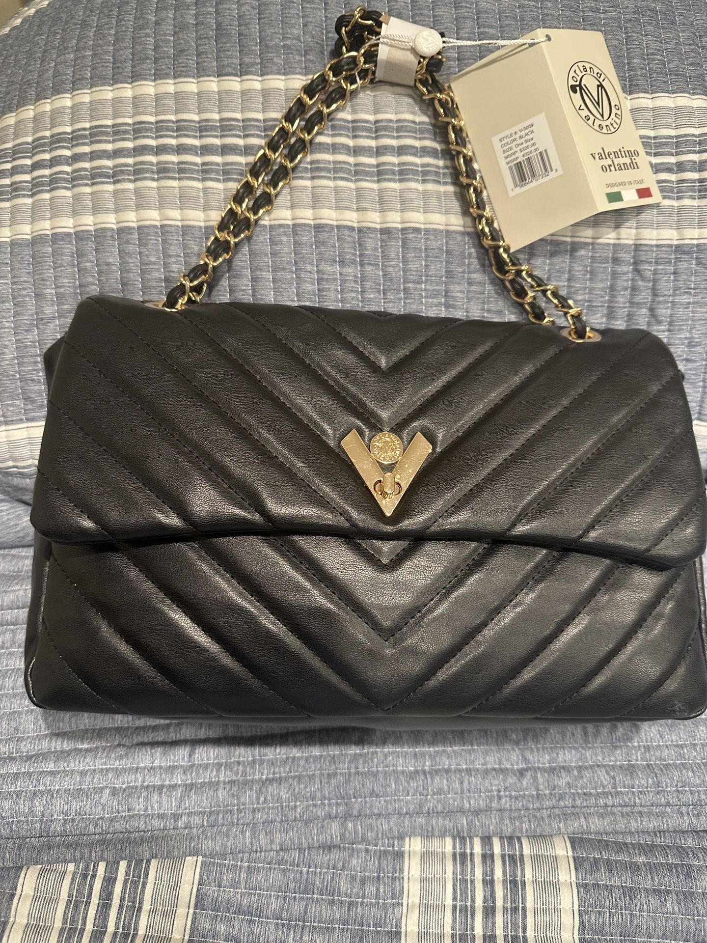 NWT Valentino Orlandi Black Quilted Bag Gold Chain Purse