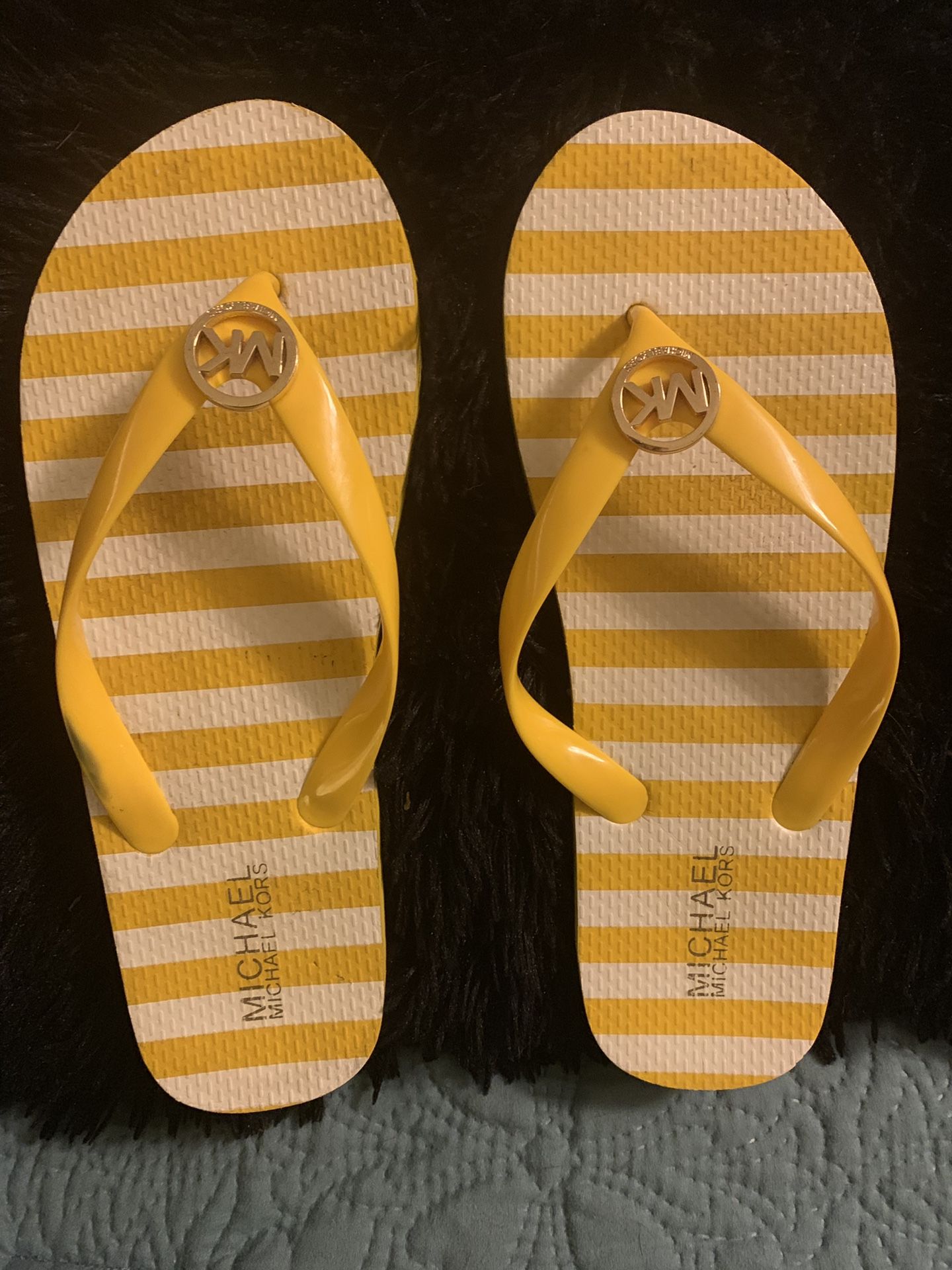 Michael Kors Yellow & White Stripe Flip Flops