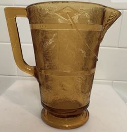 Antique Vintage Amber EAPG BRYCE Glass Water Pitcher 1900s