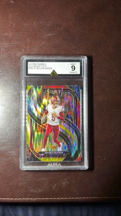 Jayden Daniels 2024 Select #112 Red & Yellow Shock AURA Graded Mint 9