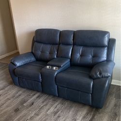 Leather Loveseat Recliner (Blue)