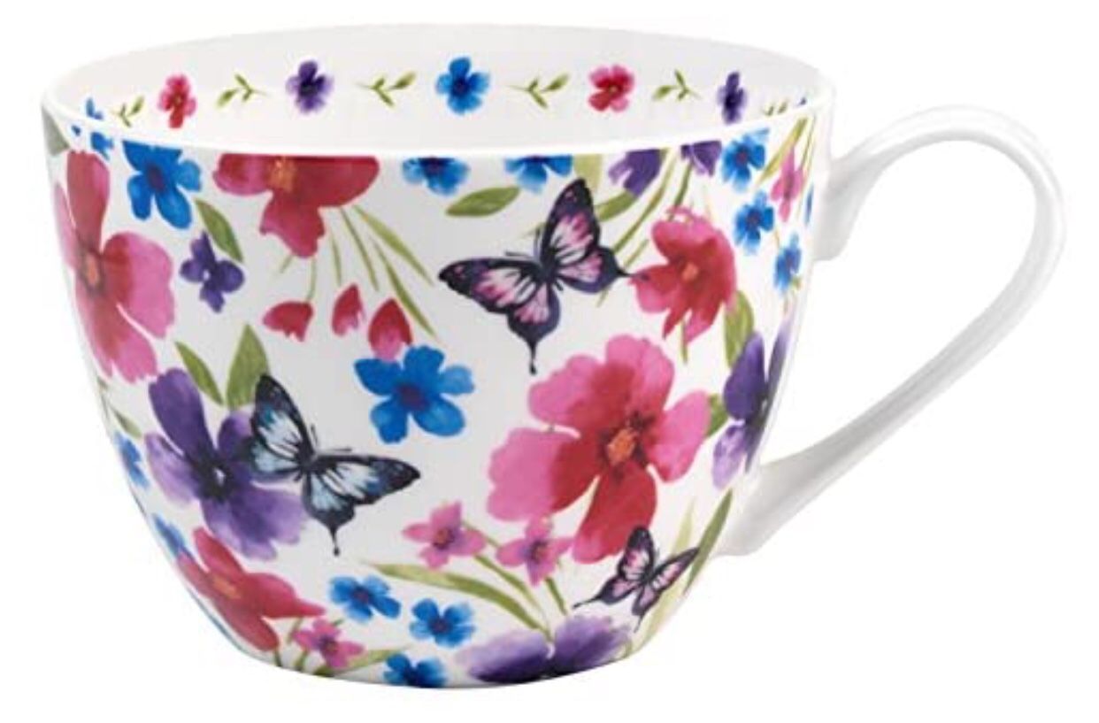 Butterfly Bone China Mugs Tea Cups, Set of 2