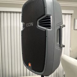 JBL Eon powered speaker with stand