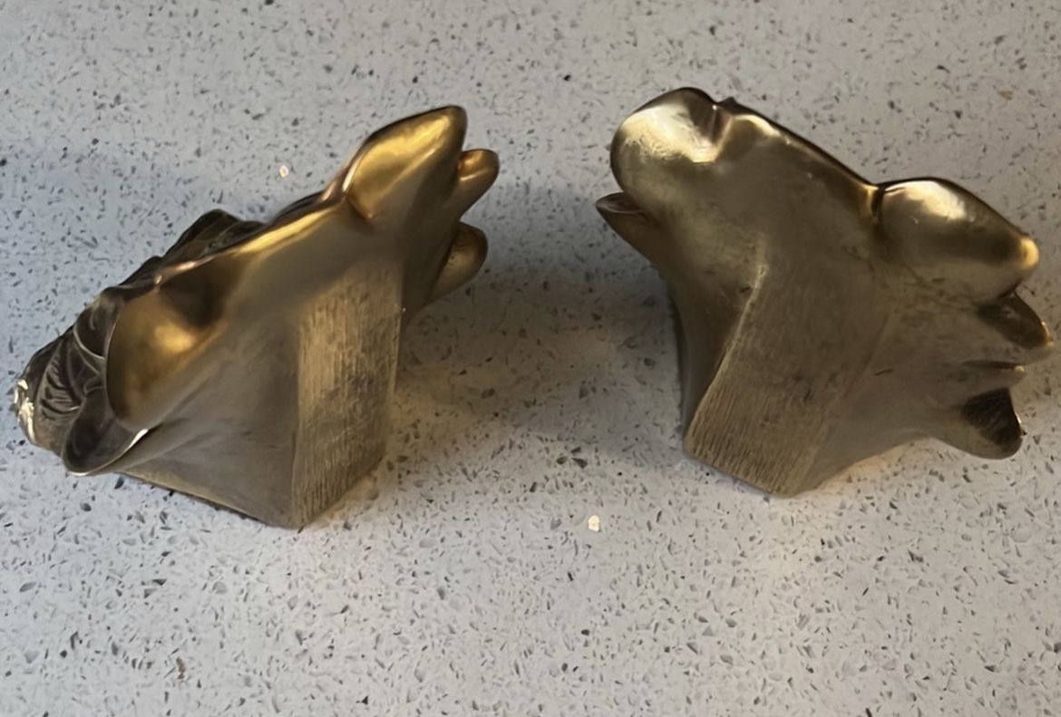 Set of Vintage Floral Bookends - Gold Dogwood Magnolia Flower Brass - MCM