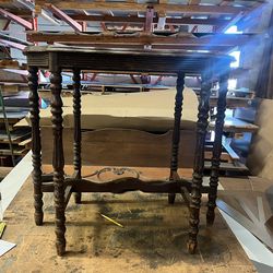 6 Legged Walnut W Inlays Table