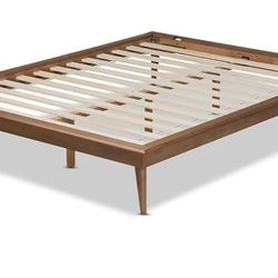 Queen wood bed frame Walnut Brown Mid-century Modern
