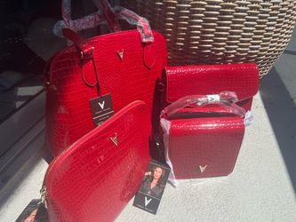 Vanessa Williams Red Croc-Embossed Bag Set