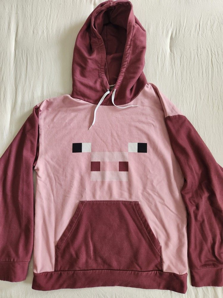 Minecraft Hoodie Sweatshirt Pig Adult Small Pink Men's Women's Unisex