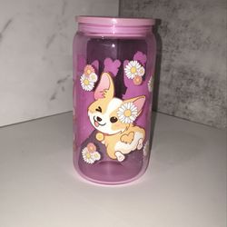 Corgi Light Pink 16 Oz Glass Can