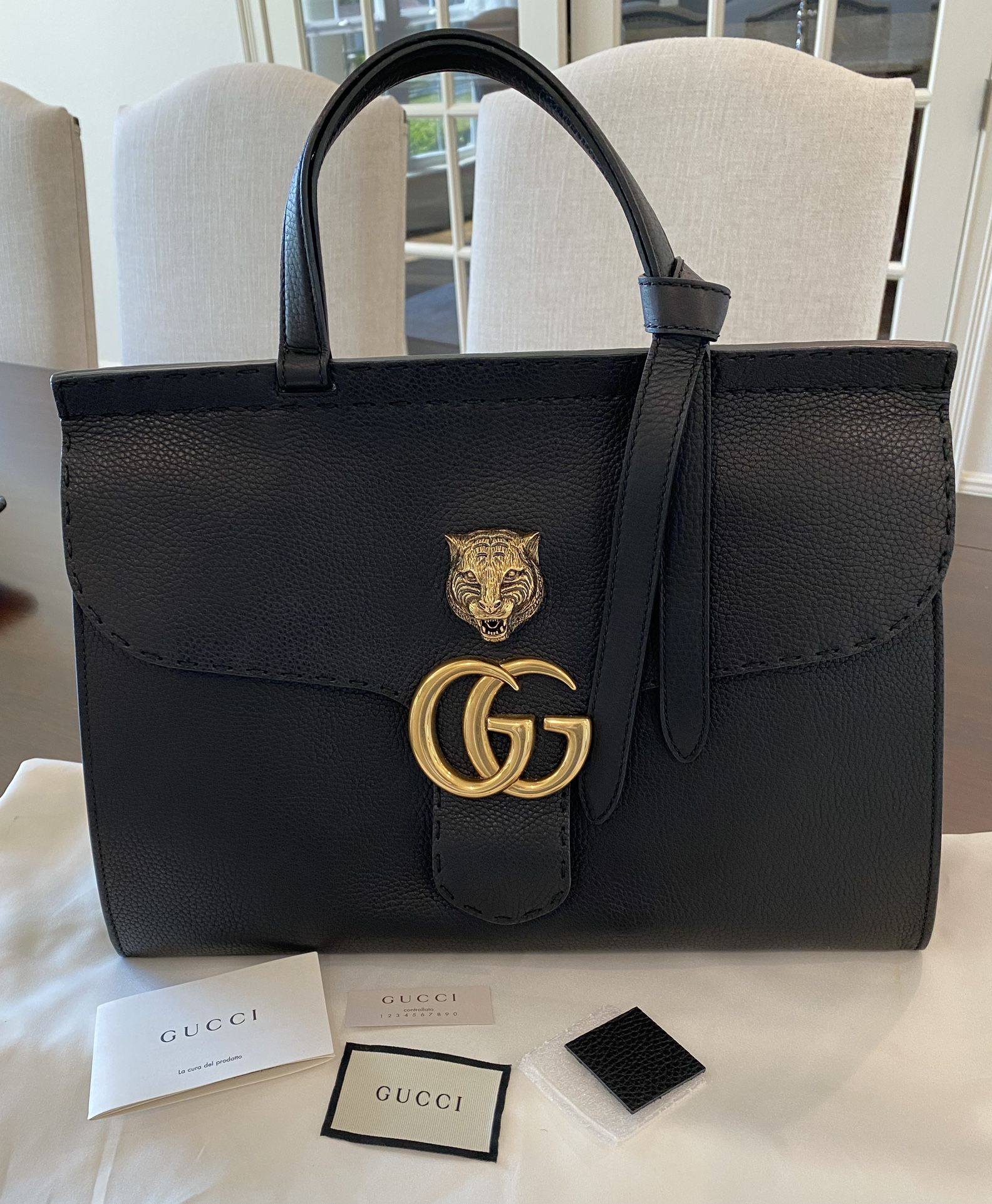 Gucci Extremely Rare Black Animalier GG Marmont Top Handle Bag - Limited Release