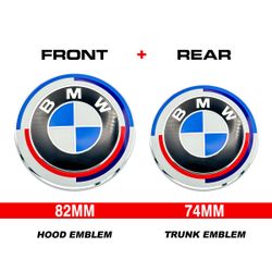 2pc 50th Anniversary Style Emblem Set for BMW - 82MM Hood and 74MM Trunk Emblem