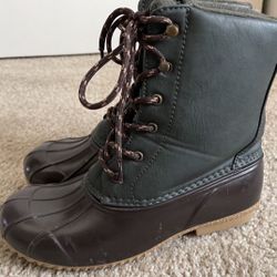 Rampage Women's Size 7 Brown Green Lace Up Mud Snow Rain Duck Boots