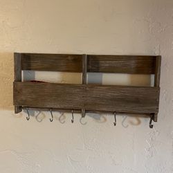 Wood Bookshelf Magazine Rack with Hooks