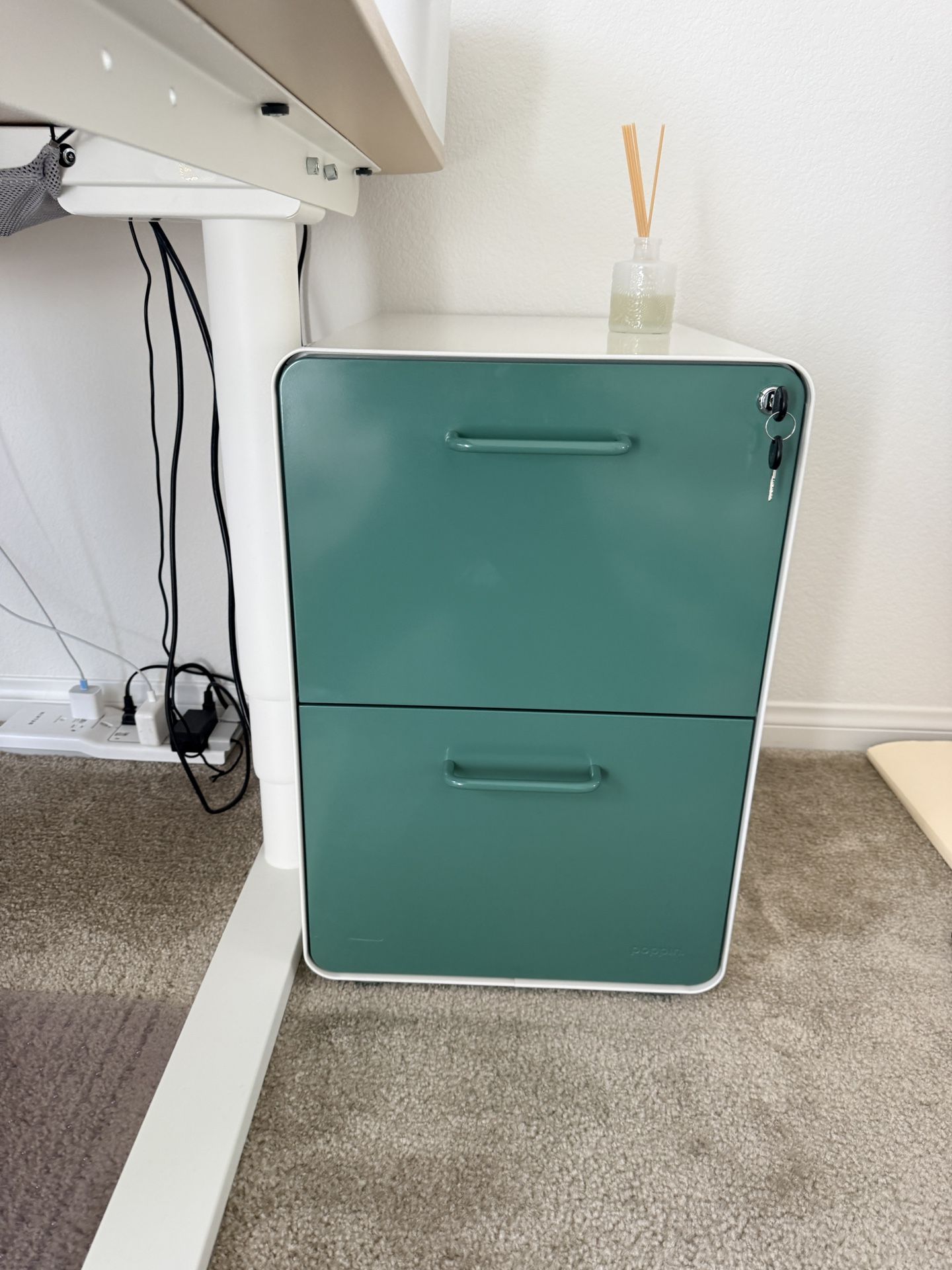 Poppin 2-Drawer Teal Locking File Cabinet