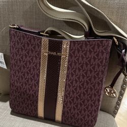 Michael Kors Women's Jet Set Travel Small Signature Logo Top Zip Messenger Crossbody Bag (Oxblood)