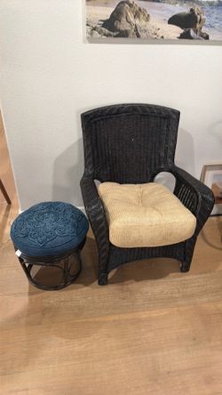 Wicker chair and ottoman