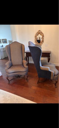 2 custom upholstered wingback dining chairs