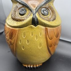 Owl Cookie Jar Metlox Poppytrail 9” Tall Crack On Back Best For Display