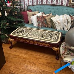 Solid Heavy Coffee Table Hand Painted Clawfoot Rococo Louis Xiv