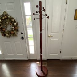 Roger Feraud Mid Century Style Dark Wood Knob Hook Coat Rack Stand 15”Wx68”H