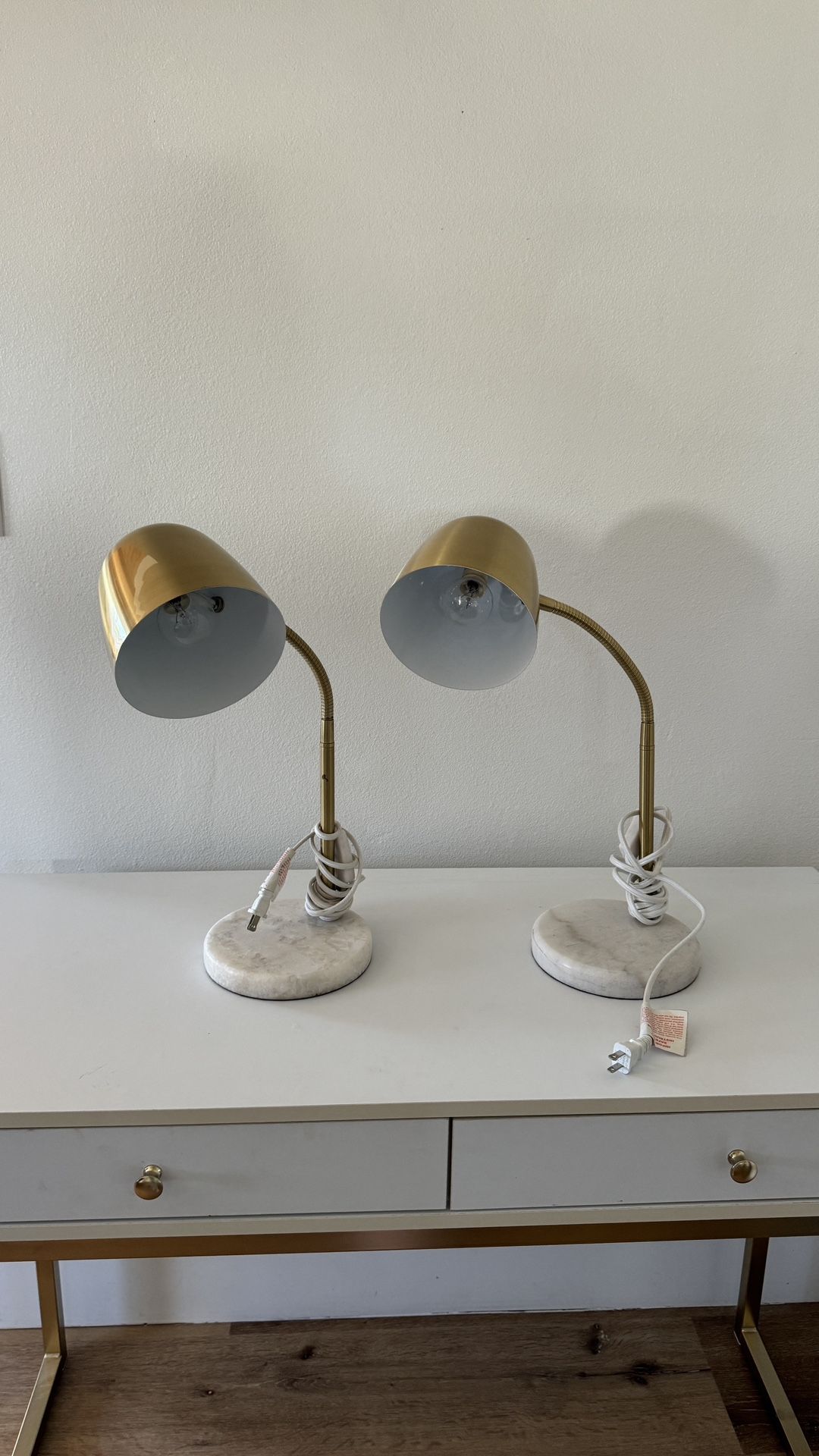 Set Of 2 Gold Desk Lamps Midcentury Modern 