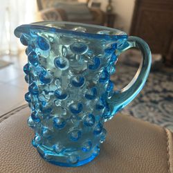 Vintage blue glass hobnail 4” creamer or pitcher No cracks or damage