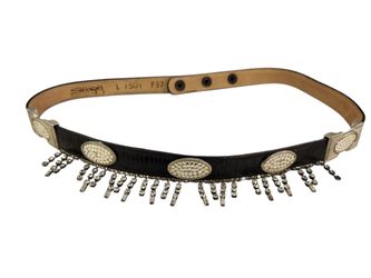VTG  BB SIMON  Swarovski crystals SNAP BELT 1501  BLACK LEATHER 34.5"-37" WAIST