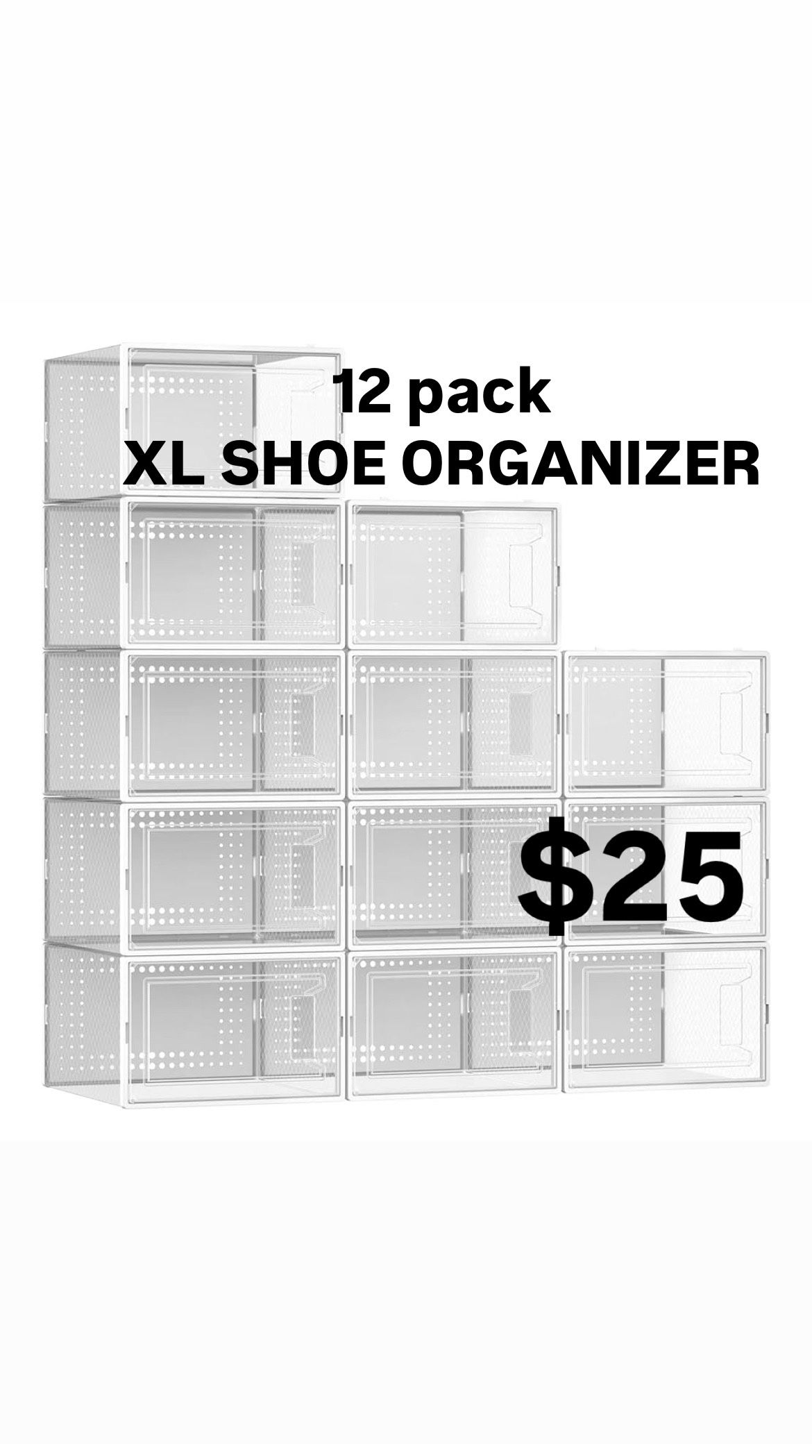 12 Pack XL Shoe Organizer Storage White NEW