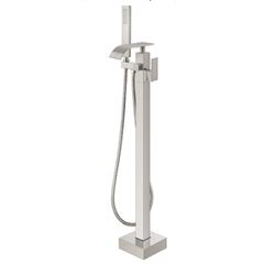 gotonovo Freestanding Tub Filler Floor Mount Bathtub Faucet with Single Handle Brass Tub Faucets with Handheld Shower,Waterfall Spout,Brushed Nickel