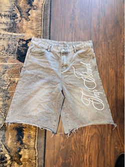 Grey bedazzled jean shorts