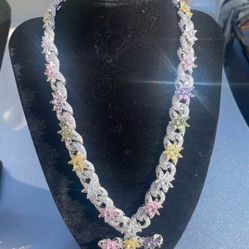 White Gold Plated Cross Silver Cross Purple Yellow Pink Flowers 