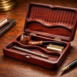 Vintage 1960s Rosewood Desk Box Pipe Pen Pencil Organizer, 7x5x2”