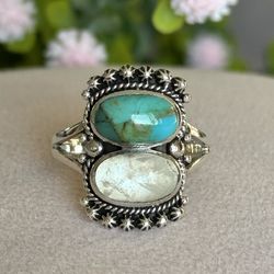 Moonstone & Turquoise Ring  925 sterling silver (size 7 3/4 )