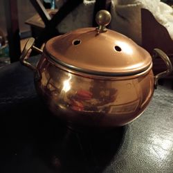 Copper Pot with Lid and Brass Handles