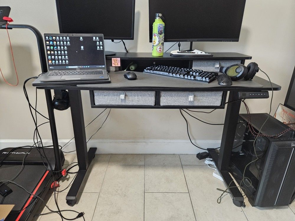 Electric Adjustable Standing Desk With LED Strip