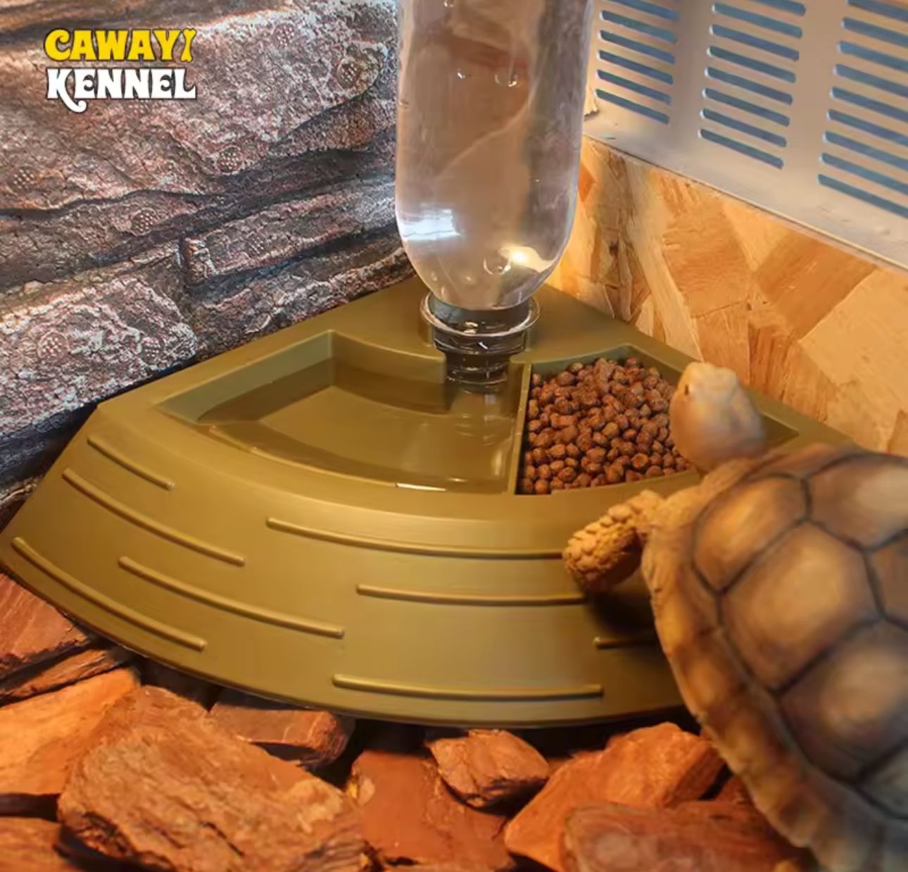 Automatic Reptile Feeder Lizard Water Bowl Corner Dish with Water Bottle for Pet Turtle Maned Lion Gecko Lizard