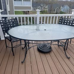 Glass Top Patio Table With 6 Chairs Umbrella And Stand