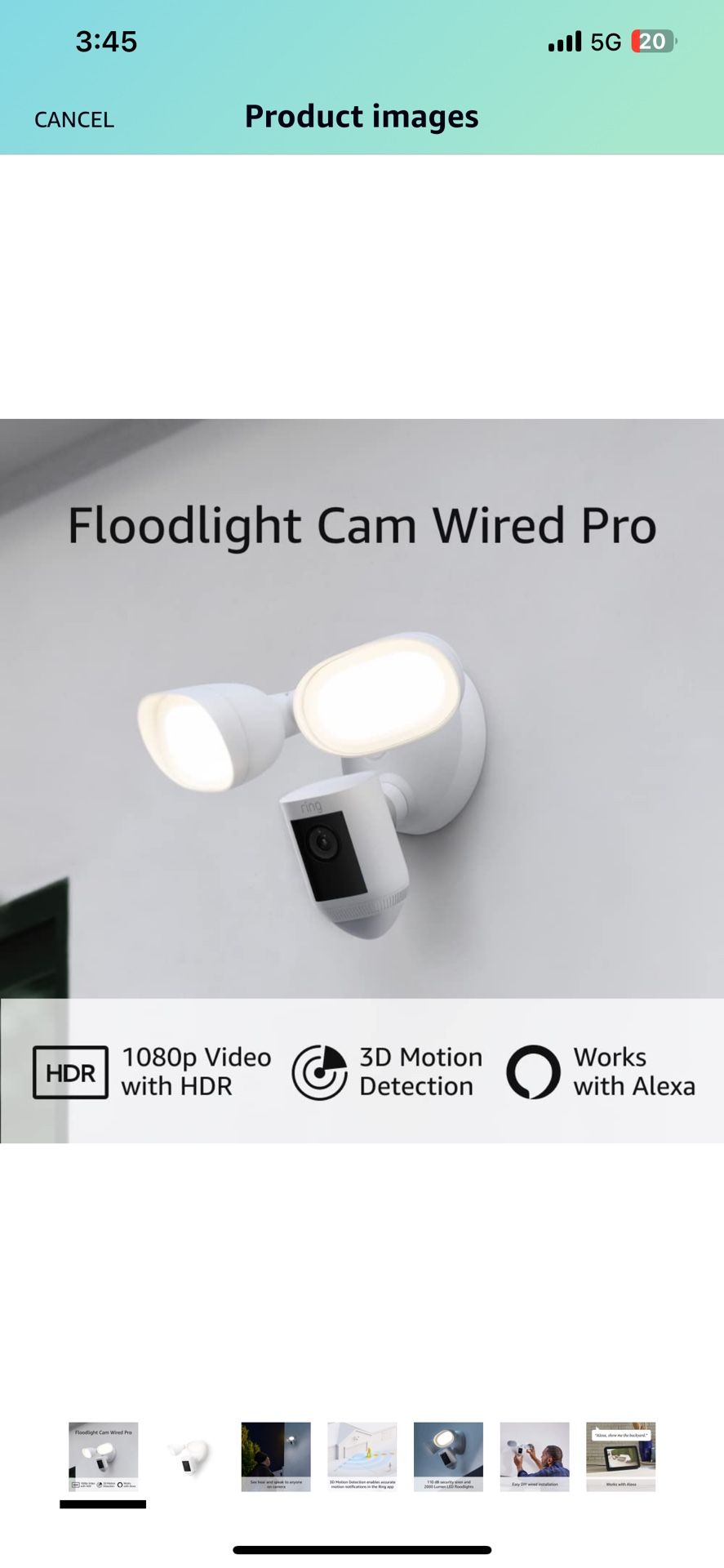 Ring Floodlight Cam Wired Pro with Bird’s Eye View and 3D Motion Detection (2021 release), White