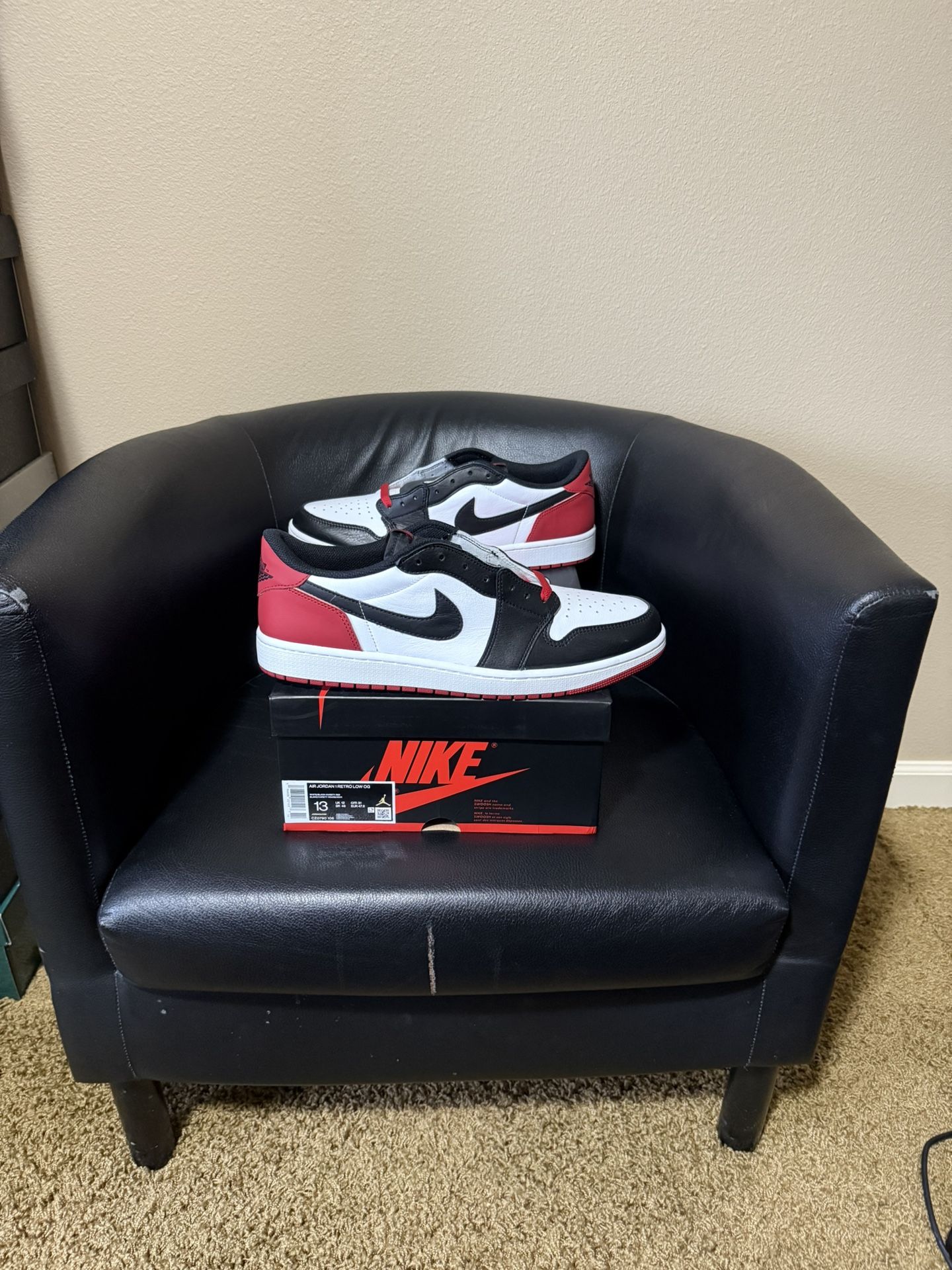 Brand new Air jordan 1 Low OG Black Toe size 13 with original box and proof of purchase.