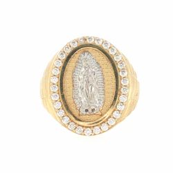 Men’s 14k Yellow Gold CZ Cubic Zirconia Halo Our Lady of Guadalupe Signet Ring Size 10 GP3130679