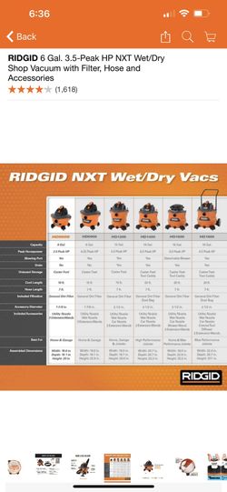 Ridgid 6 gal. 3.5-Peak HP NXT Wet/Dry Shop Vacuum