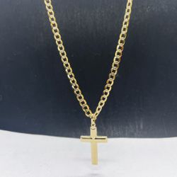 14k solid  gold cubana chain and cross pendant , necklance gold pendant