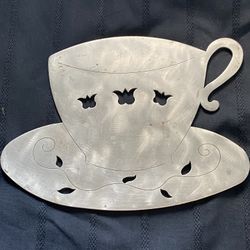 Vintage 93 Heavy Metal Cup & Saucer Decor Have Name On Back Side
