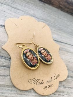 New boho jewelry Frida earrings/handmade picture Frida earrings gold plated