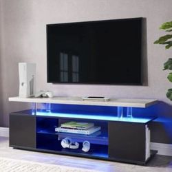 51”TV Stand for 60”Inch TV LED Gaming Entertainment Center Media Storage Console Table  (Grey+Black)